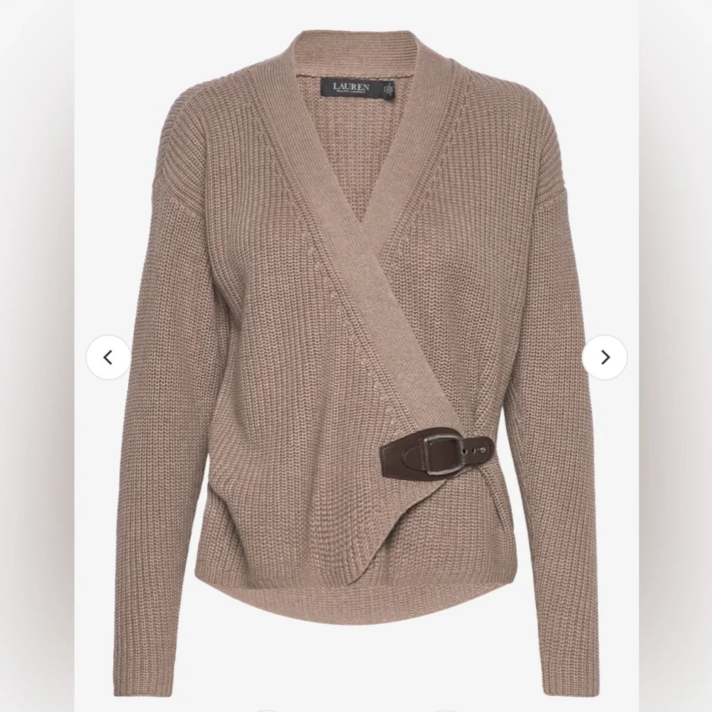Lauren Ralph Lauren Buckle-Trim Cotton Cardigan, Size XS - Picture 1 of 10